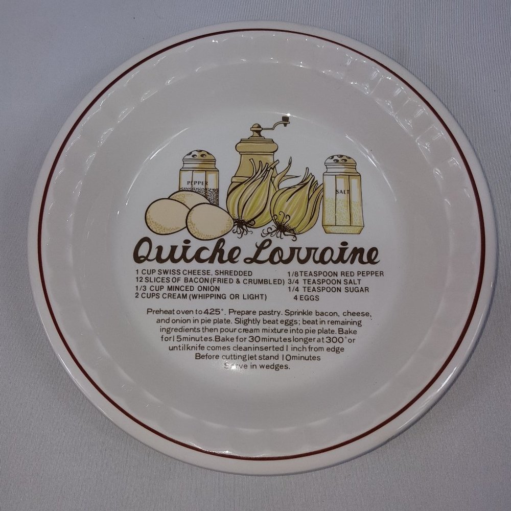 Quiche Lorraine Pie 10.5" Vintage Ceramic Recipe Baking Dish